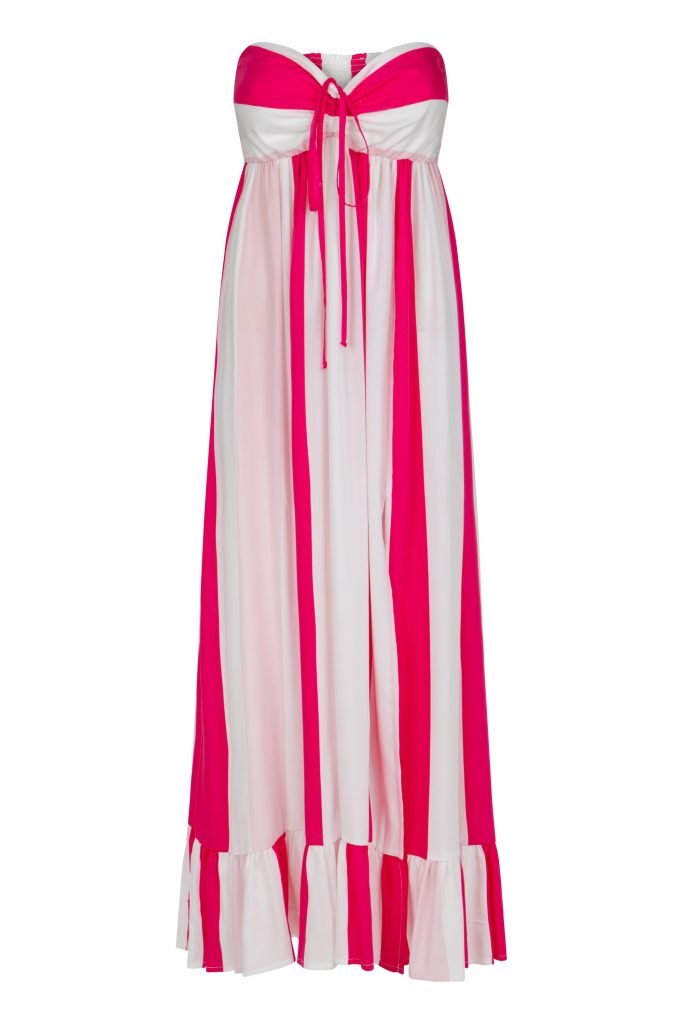 damska sukienka w różowo-białe paski