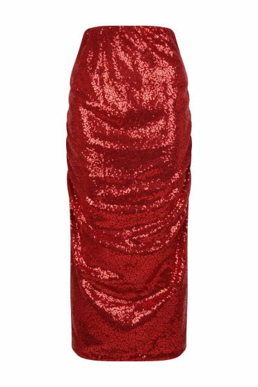 czerwona cekinowa spódnica