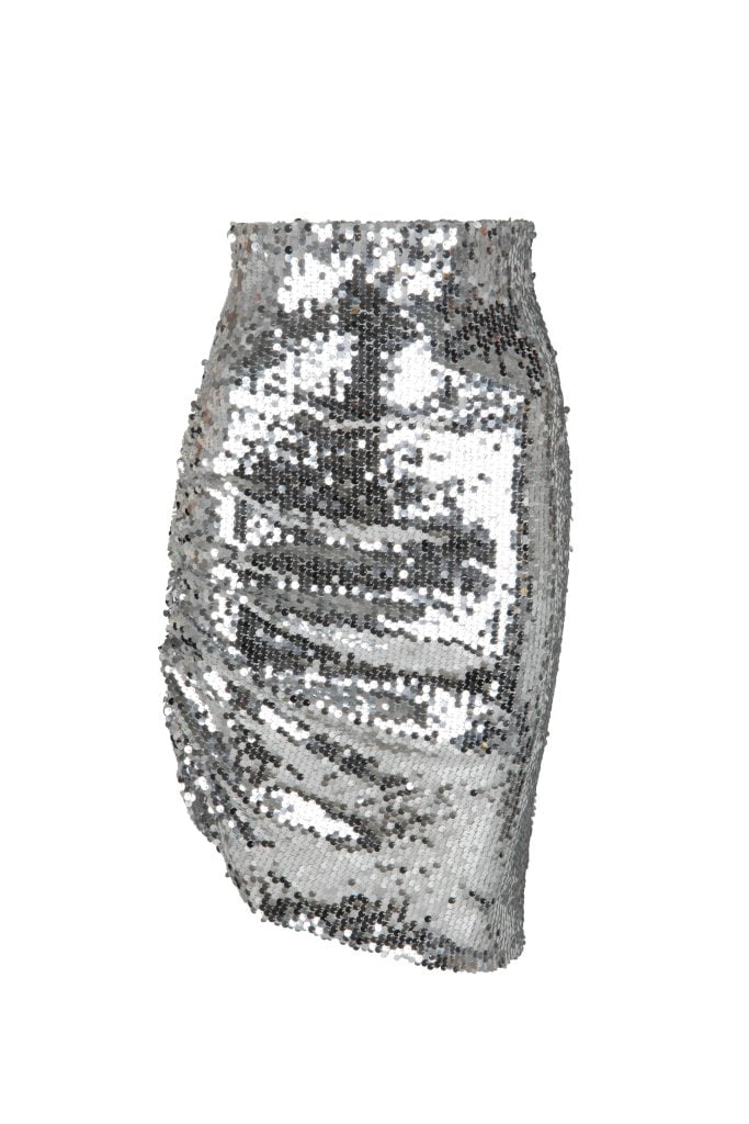srebrna cekinowa spódnica