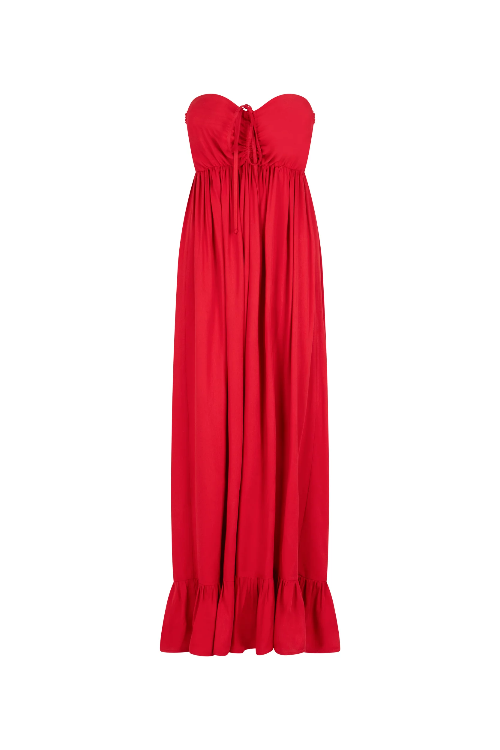 długa sukienka czerwona z falbaną