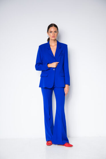 Damskie spodnie garniturowe w chabrowym kolorze