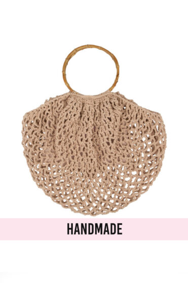 Beżowa torba damska z bambusowymi rączkami