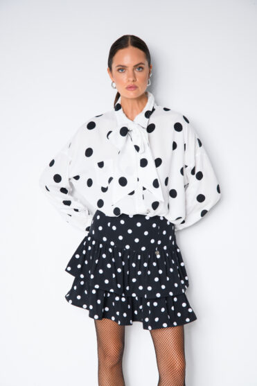 Damska koszula w grochy z kokardą