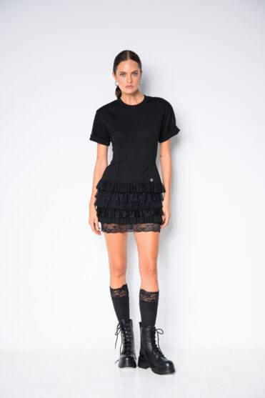 Czarne podkolanówki damskie z koronką