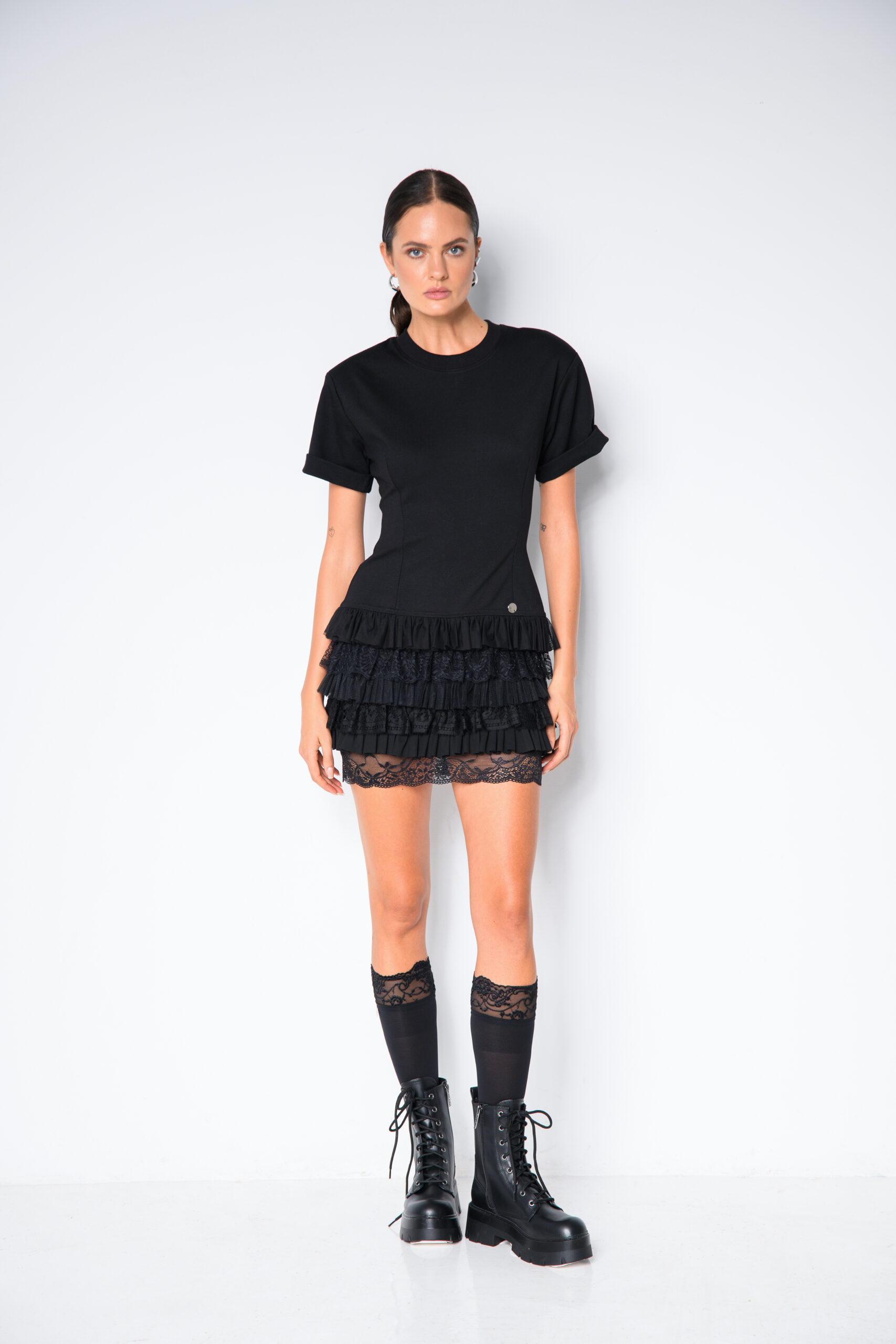 Czarne podkolanówki damskie z koronką