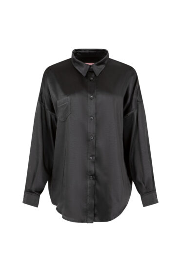 Czarna satynowa koszula damska