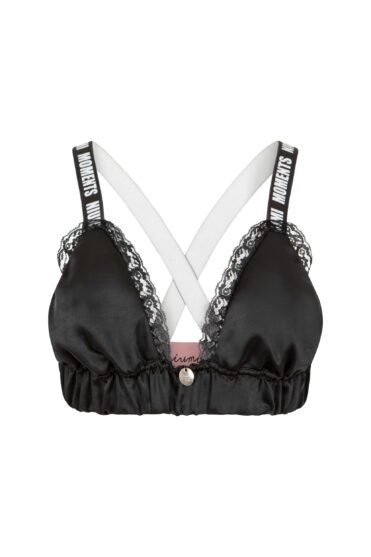 Czarny satynowy top z koronką