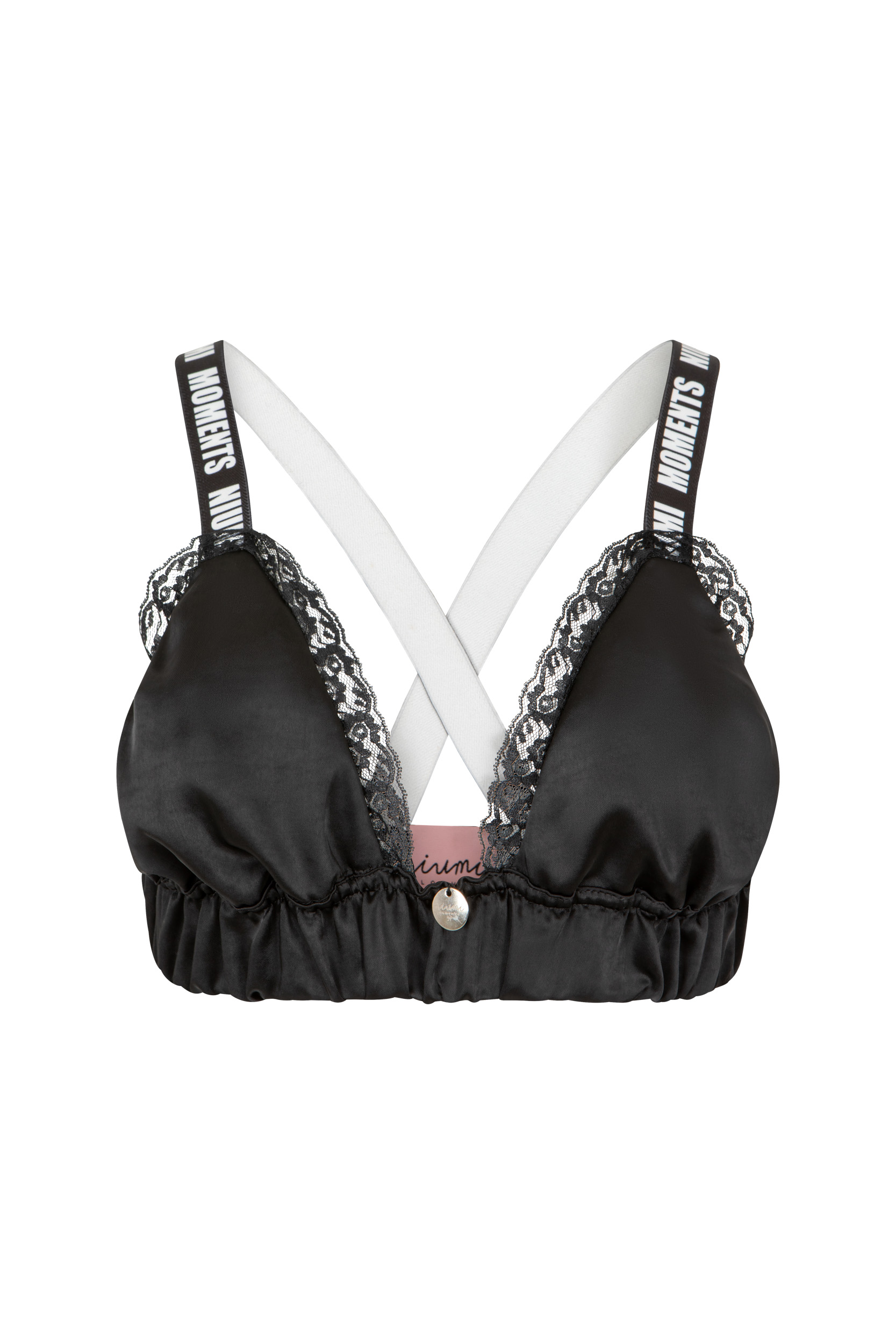 Czarny satynowy top z koronką