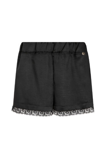 Czarne satynowe szorty damskie z koronką