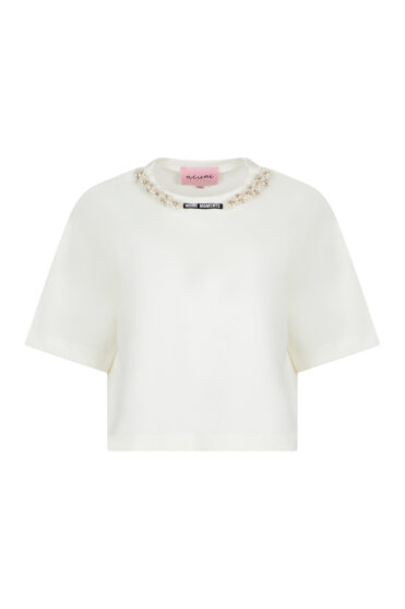 Krótki t-shirt damski ecru