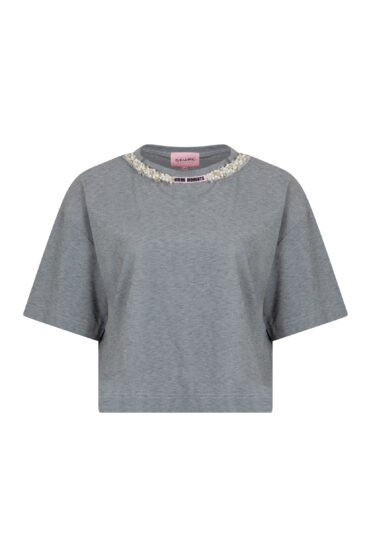 Krótki t-shirt damski szary