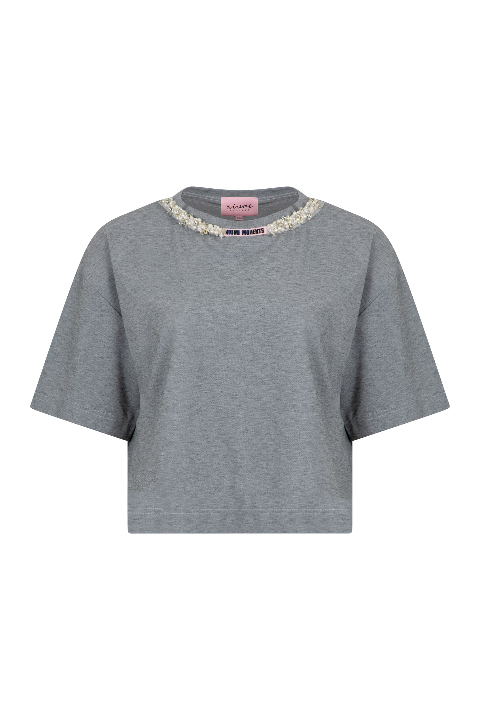 Krótki t-shirt damski szary