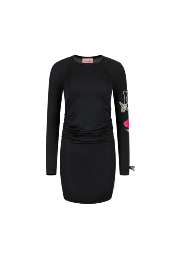 Czarna elastyczna sukienka z marszczeniem