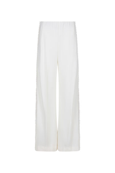 Kremowe spodnie damskie z lampasem