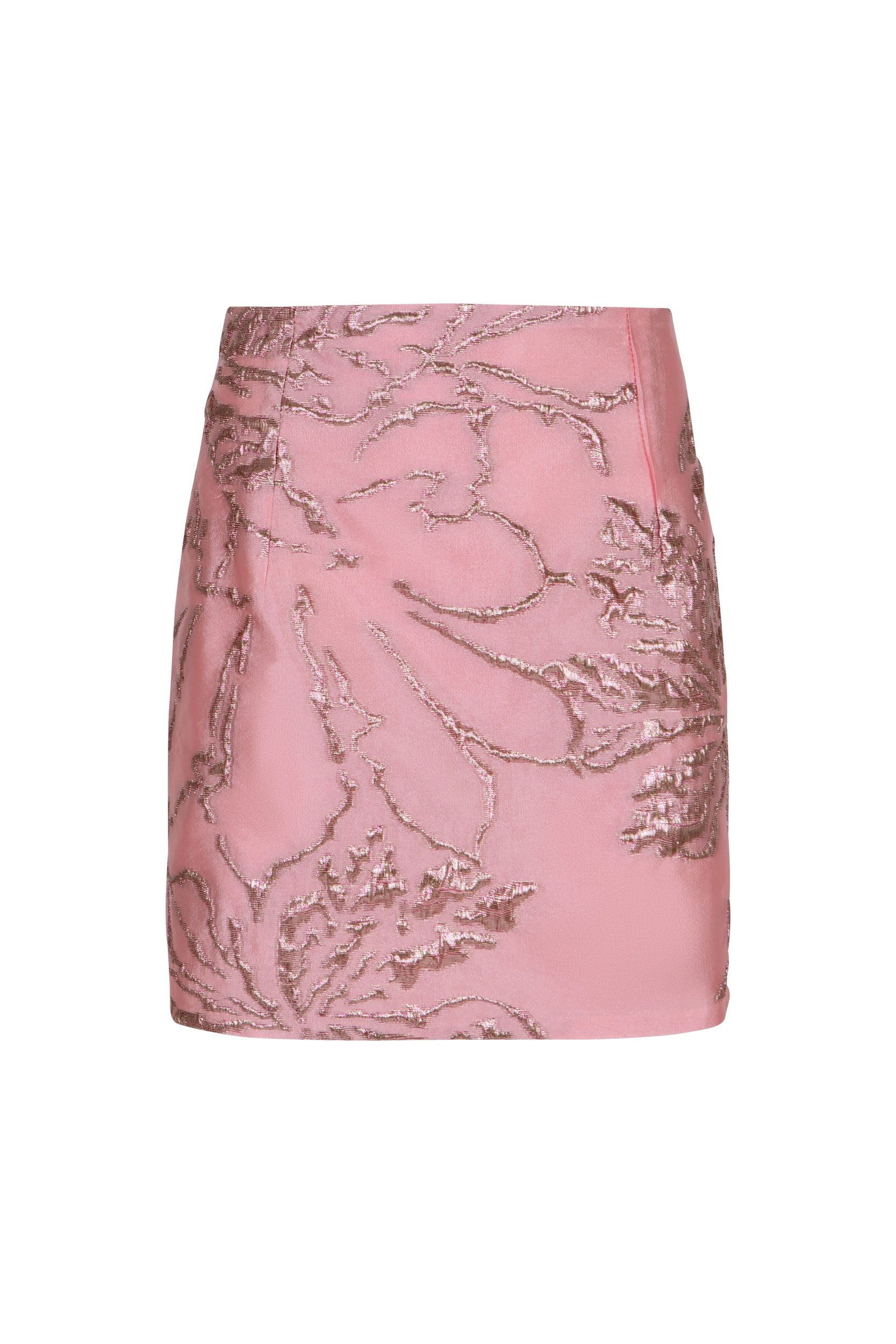 Różowa spódnica ołówkowa z wzorem