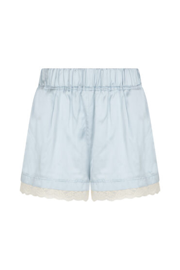 Satynowe szorty z koronką w niebieskim odcieniu
