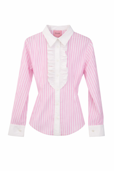Taliowana koszula damska w paski z żabotem