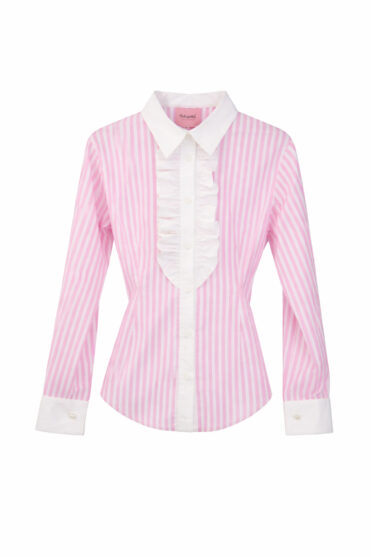 Taliowana koszula damska w paski z żabotem