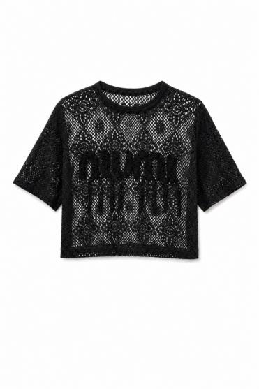 T-shirt koronkowy czarny
