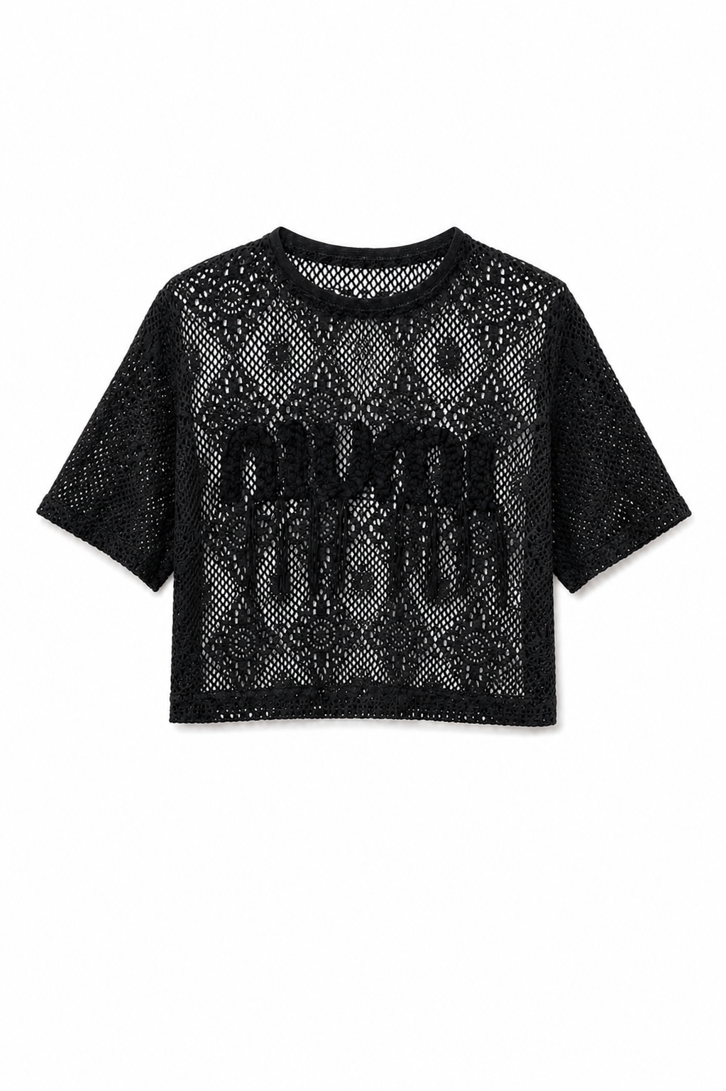 T-shirt koronkowy czarny