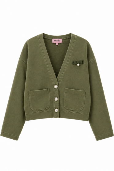 Kardigan damski rozpinany khaki