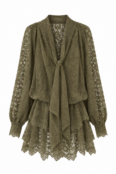 Sukienka koronkowa mini w kolorze khaki
