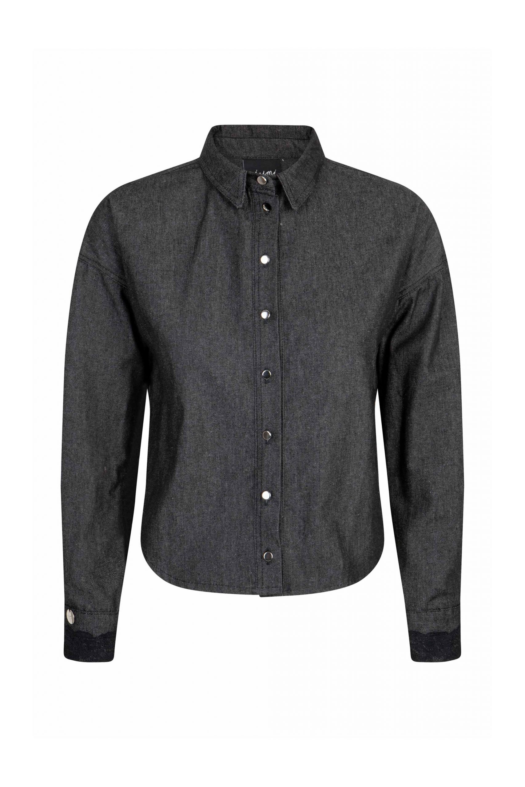 Jeansowa ciemna koszula z koronką