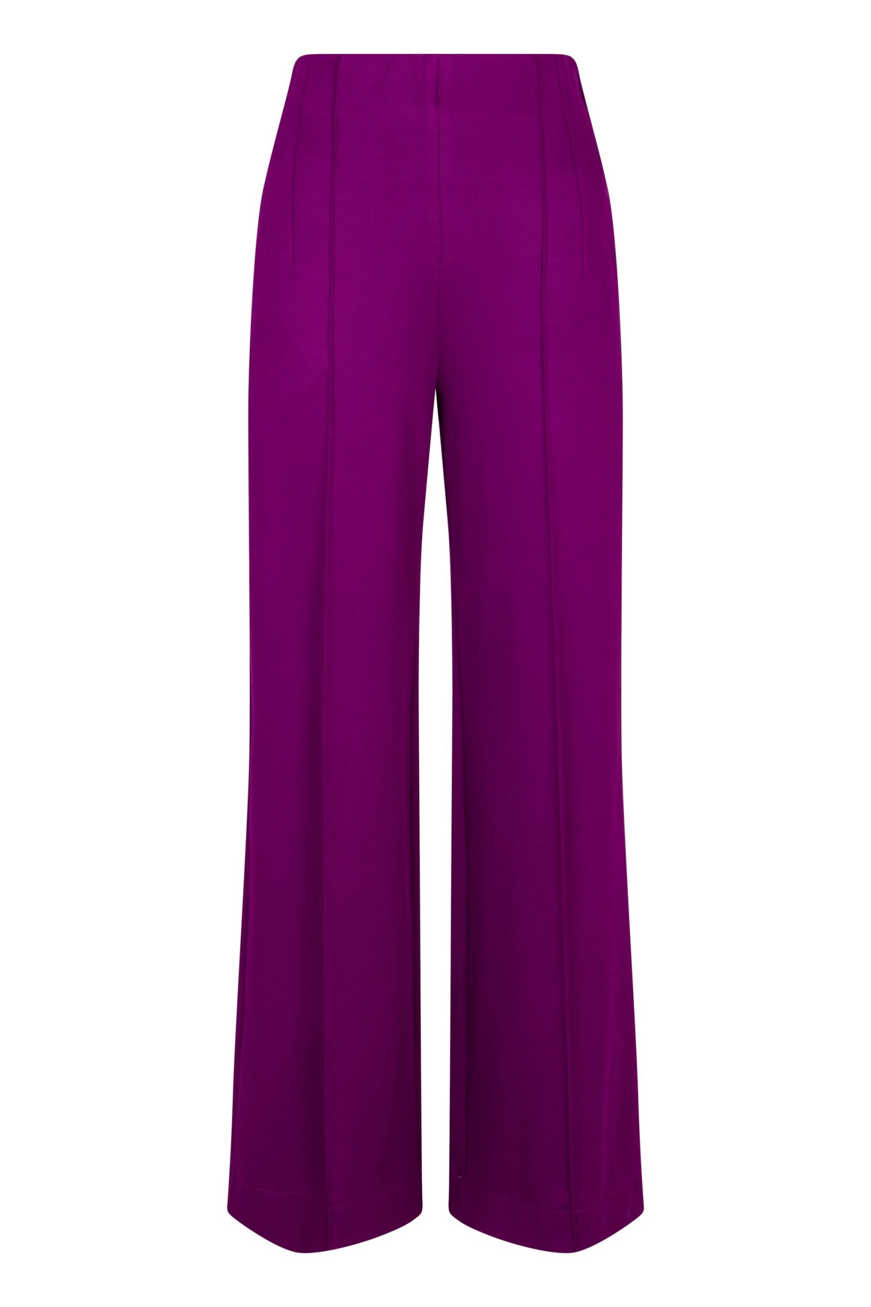 Długie garniturowe fioletowe spodnie w kant