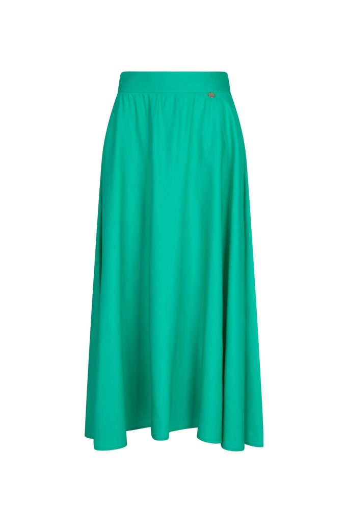 Długa zielona rozkloszowana spódnica z lnem