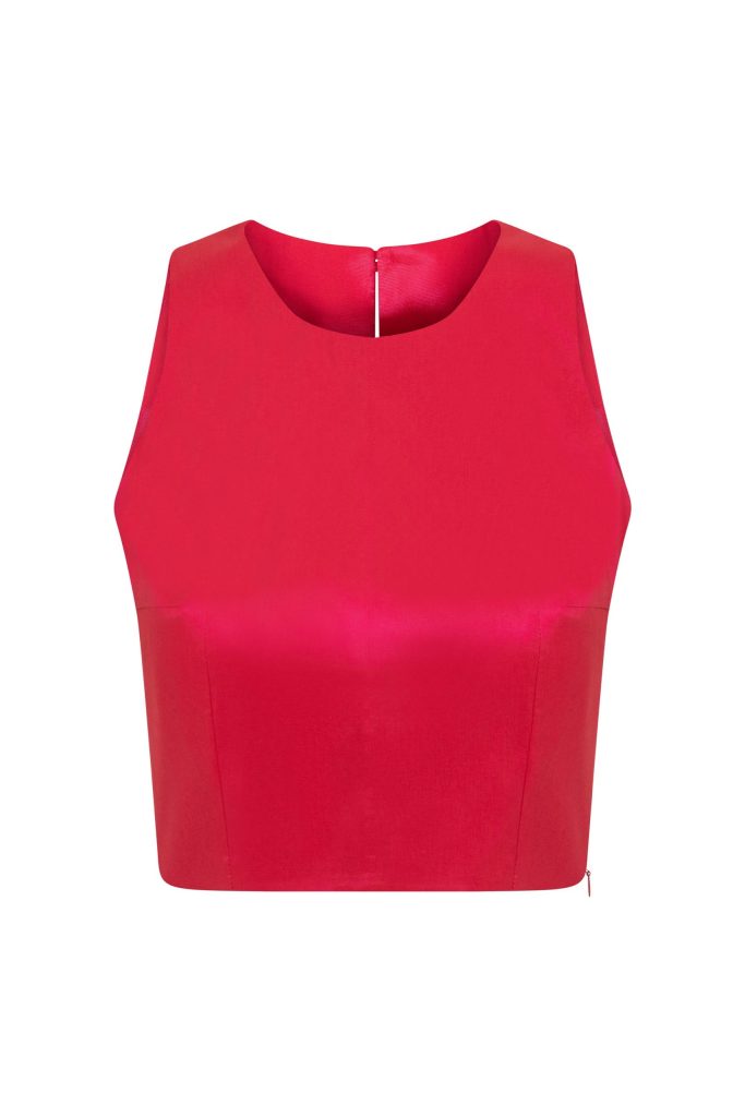 Krótka różowa połyskująca bluzka o pudełkowym kroju
