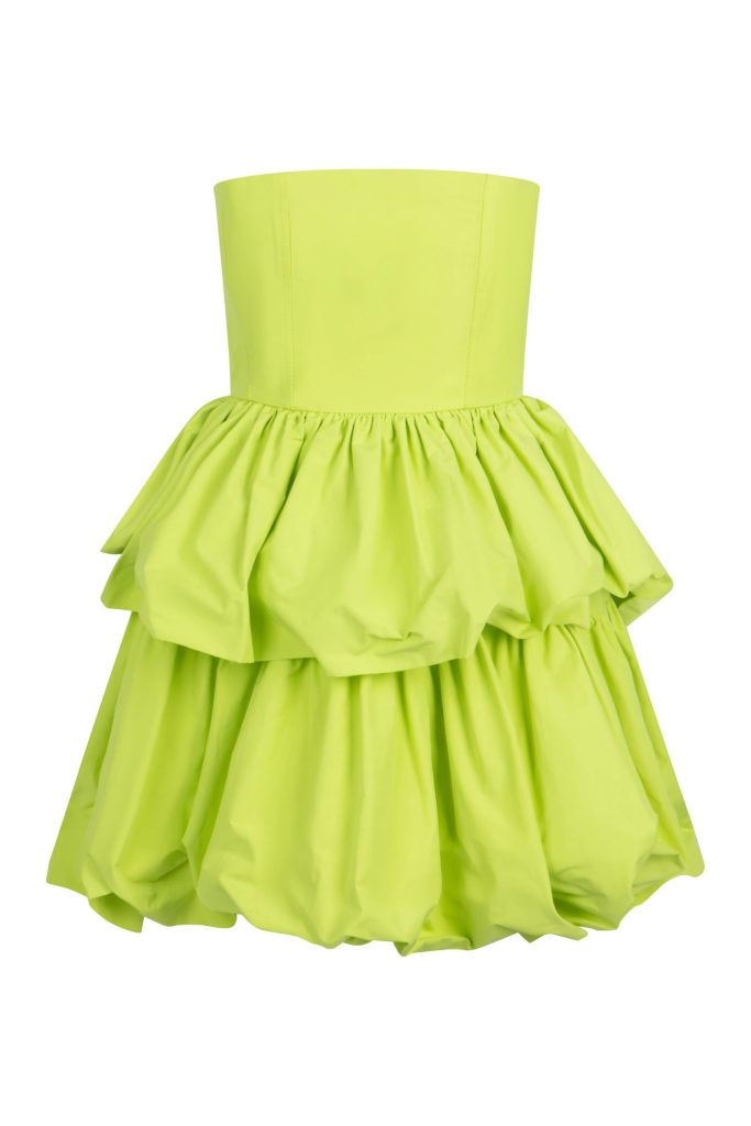 Gorsetowa sukienka mini w kolorze limonki z falbanami