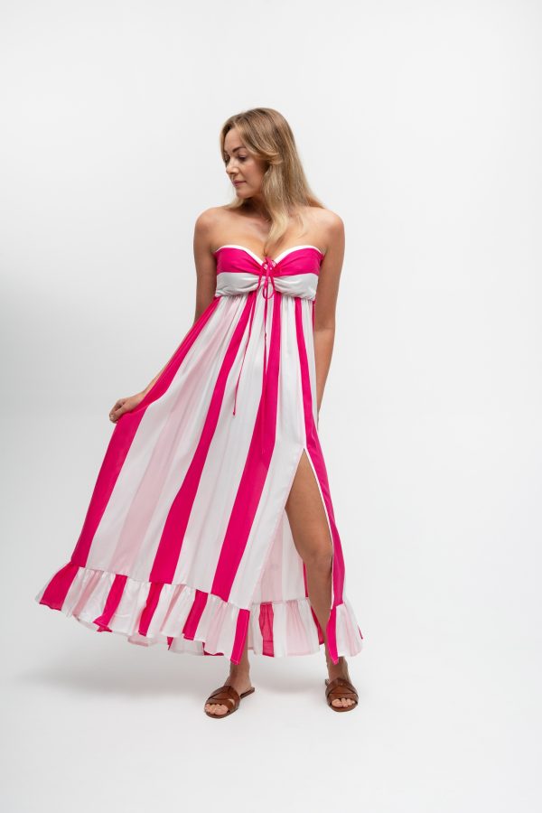 damska sukienka w różowo-białe paski